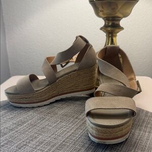 Marc Fisher Taupe Espadrille Wedge Sandals